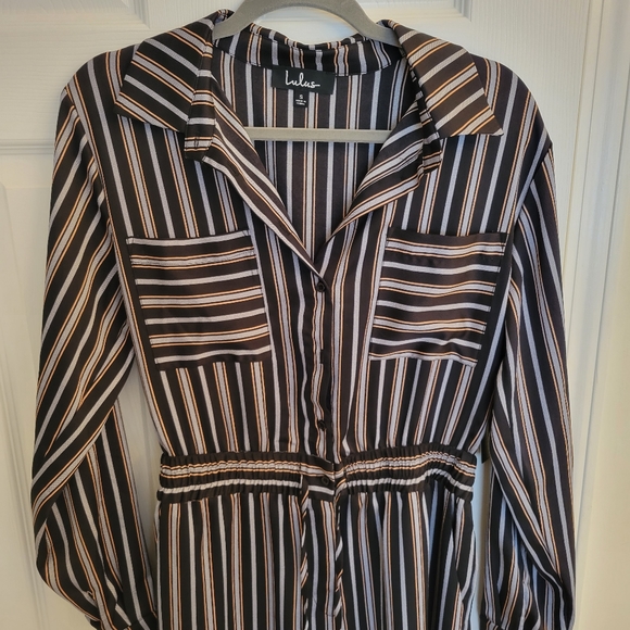 Lulus Dreamstate Black n Blue Striped long sleeve jumpsuit - Picture 10 of 11